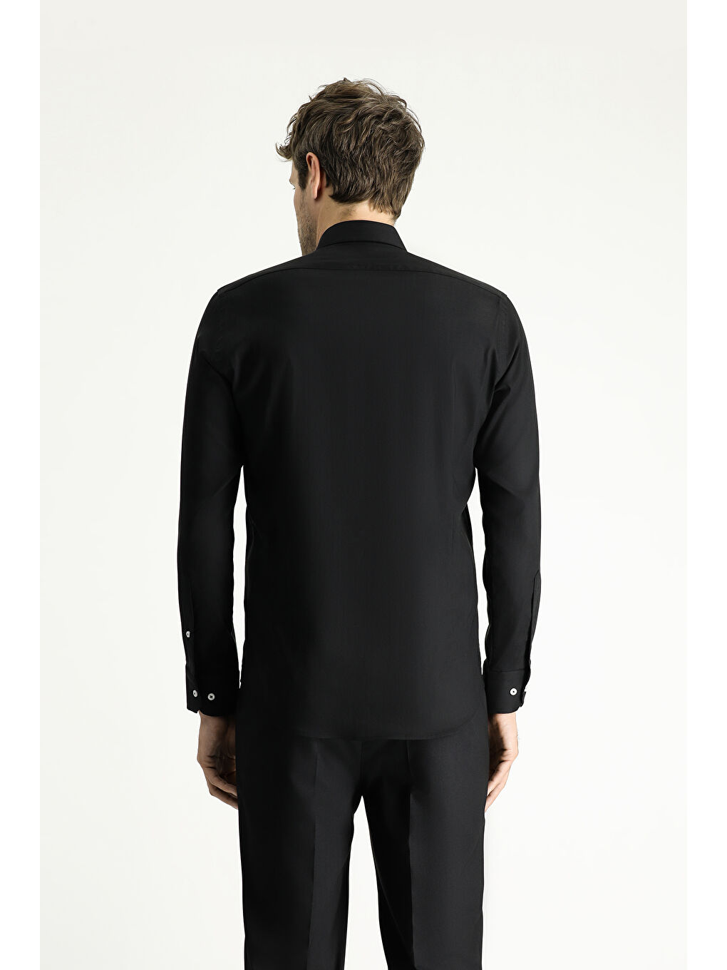 Siyah Techno-Line Uzun Kol Slim Fit Dar Kesim Klasik Gömlek-4