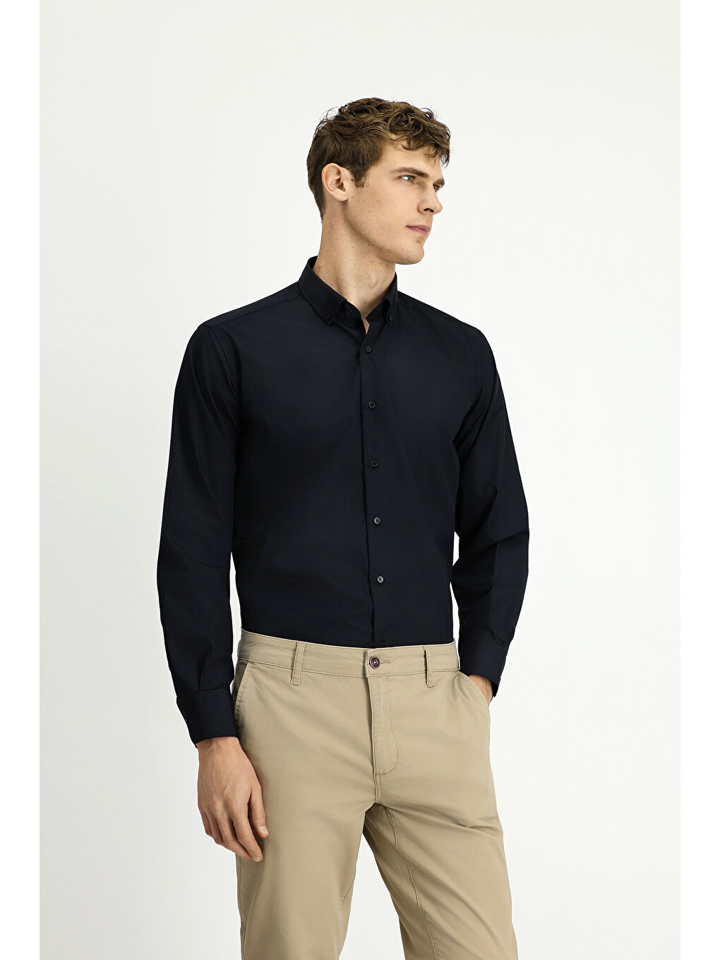Siyah Uzun Kol Regular Fit Non Iron Ütü Gerektirmeyen Pamuklu Düğmeli Yaka Büyük Beden Gömlek-3