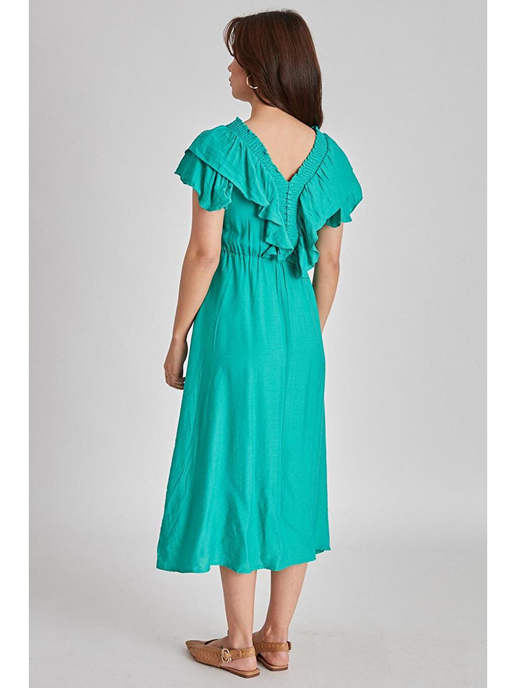 Yeşil V Yaka Gipeli Elbise MG1842-4