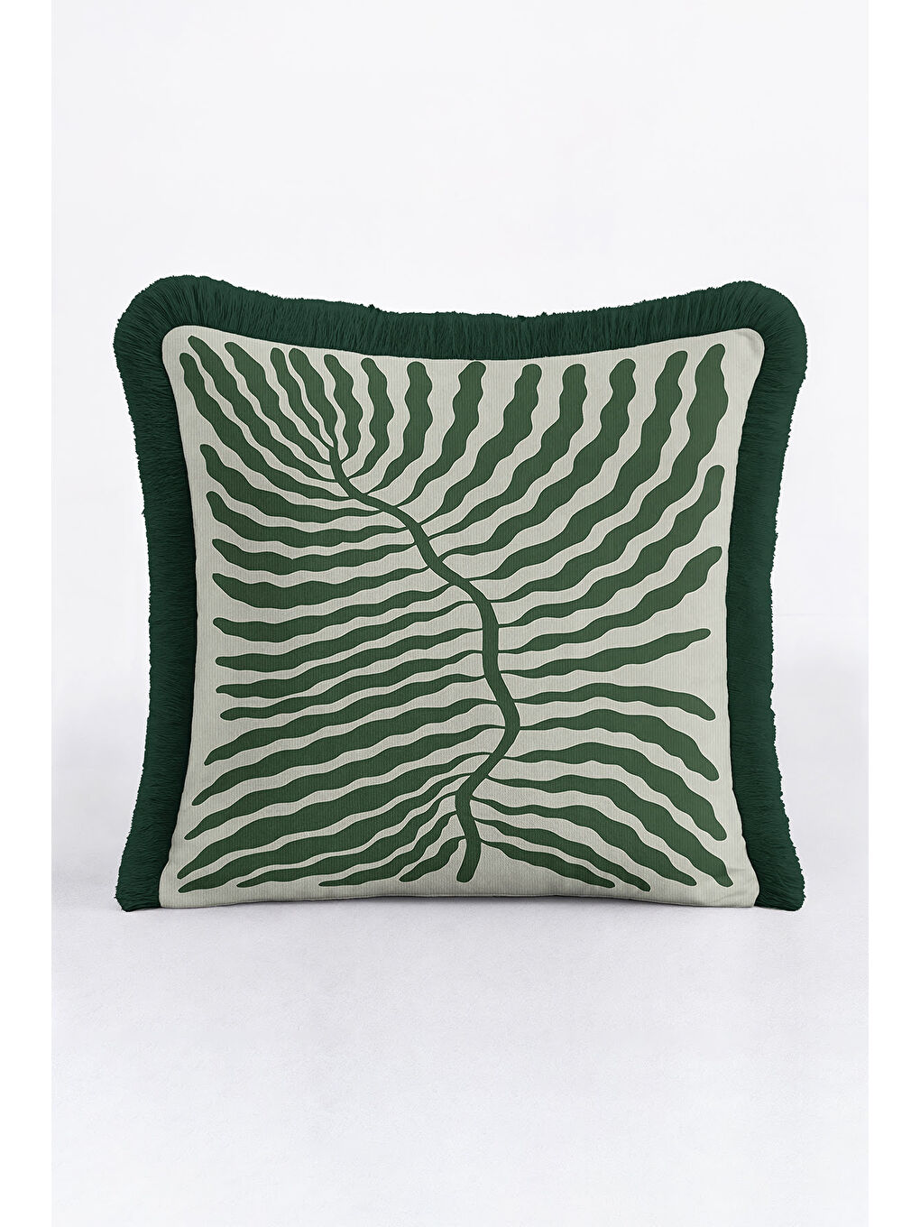 Karışık Zarif Tropik Yaprak Saçaklı Yastık Kılıfı - Doğal Botanik Modern Yeşil Püsküllü Kırlent Kılıfı-1
