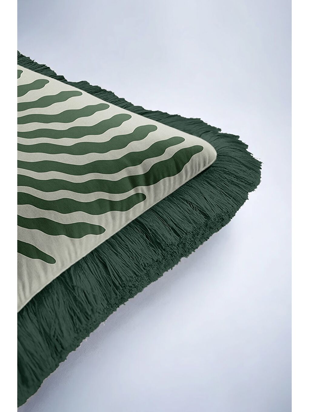 Karışık Zarif Tropik Yaprak Saçaklı Yastık Kılıfı - Doğal Botanik Modern Yeşil Püsküllü Kırlent Kılıfı-6