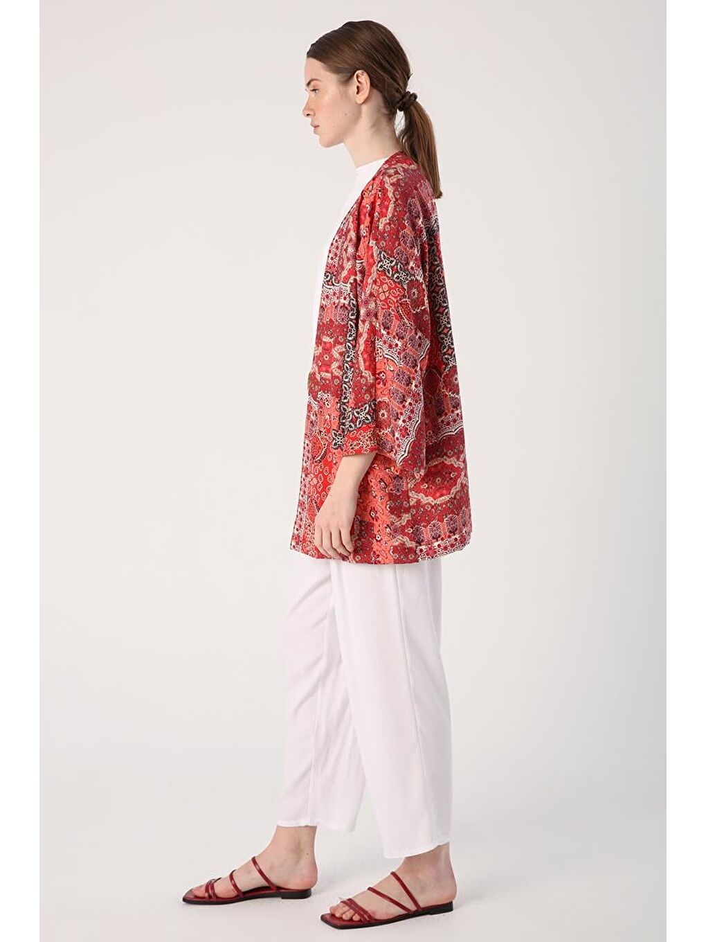 Beyaz-Beli Lastikli Geniş Paça Pantolon-2