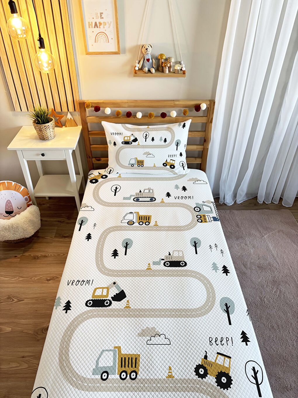 Karışık Yol Desen Tek Kişilik Çocuk Pike Takımı-1