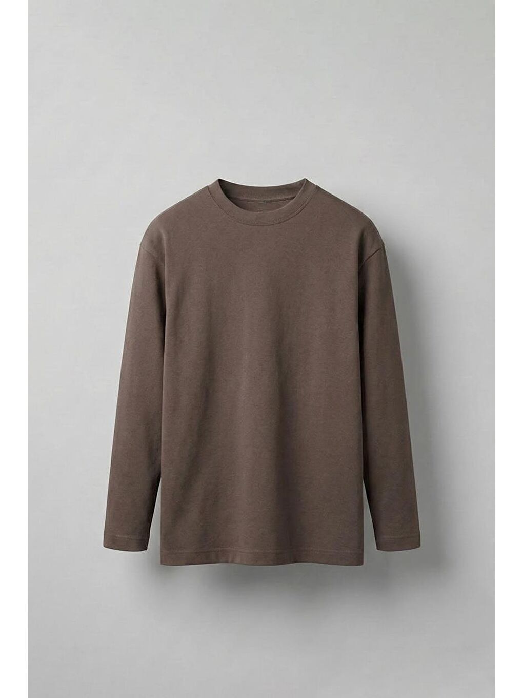 Erkek Oversize Basic Uzun Kollu Sweatshirt Kahverengi