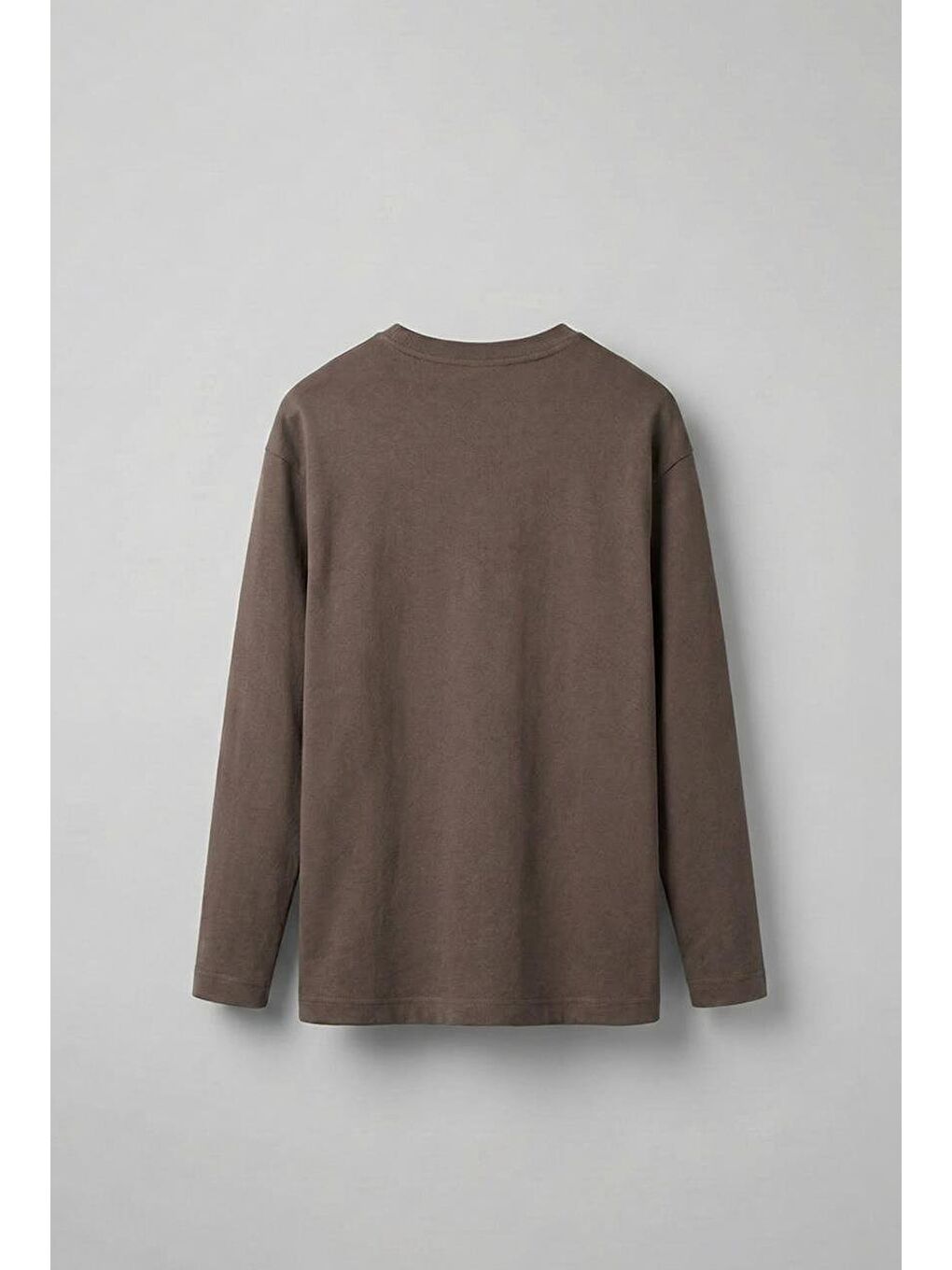 Erkek Oversize Basic Uzun Kollu Sweatshirt Kahverengi-1