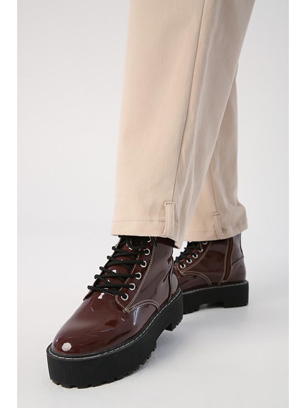 Açık Bej-Pamuklu Apolet Detaylı Çıtçıtlı Kargo Pantolon-5