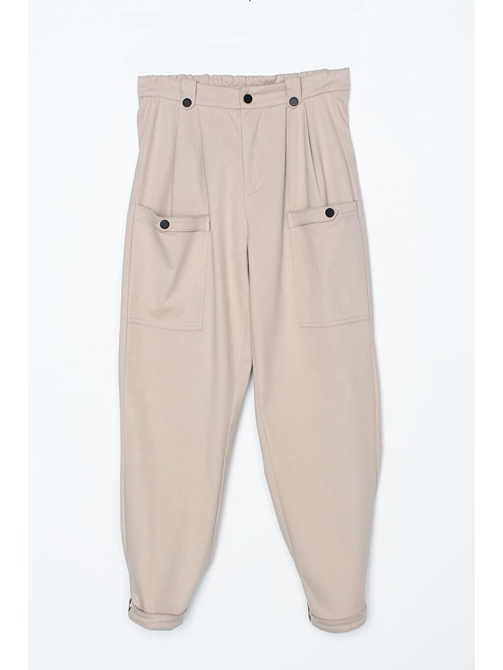 Açık Bej-Pamuklu Apolet Detaylı Çıtçıtlı Kargo Pantolon-6