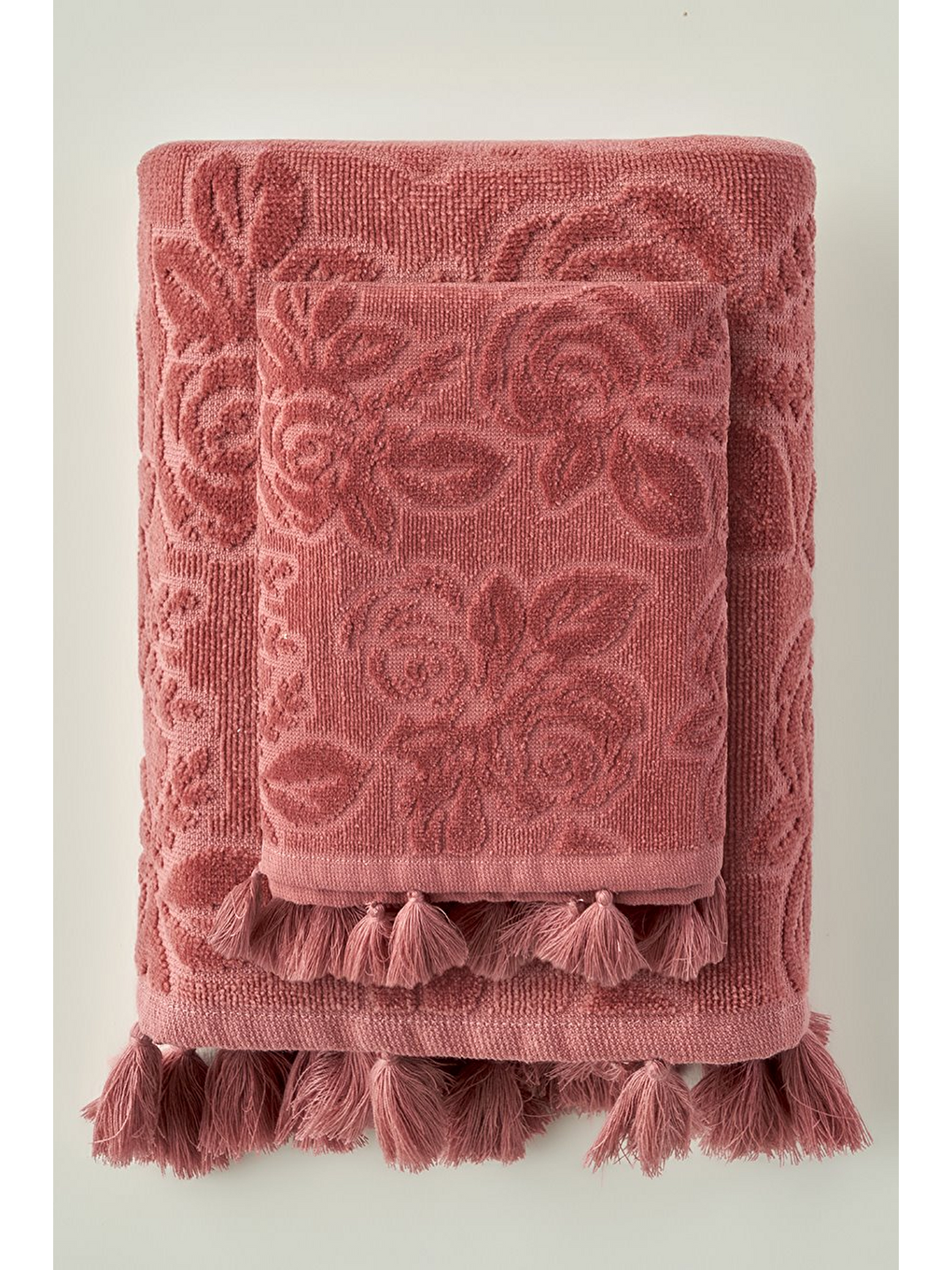 %100 Pamuk Rose Jakarlı Yüz Havlusu Mürdüm (50x90 Cm)-2