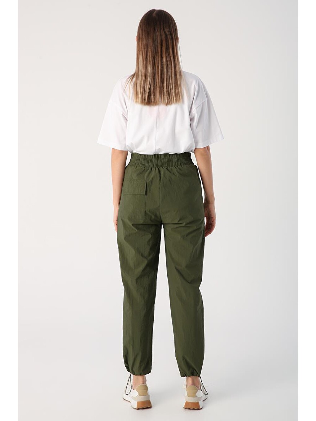 Haki-beli Lastikli Paçası Büzgü Detaylı Pantolon-3