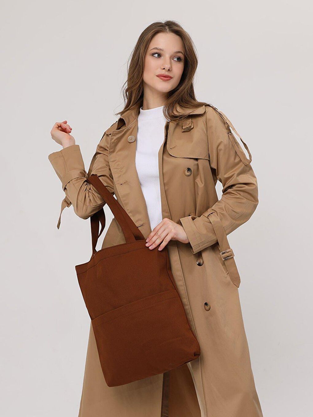 Kahverengi 3 Cepli Koyu Kahve Gabardin Çanta