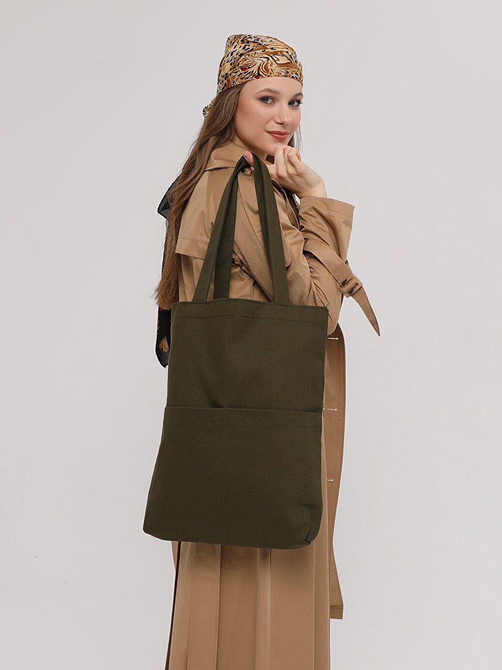3 Cepli Koyu Yeşil Gabardin Çanta-1