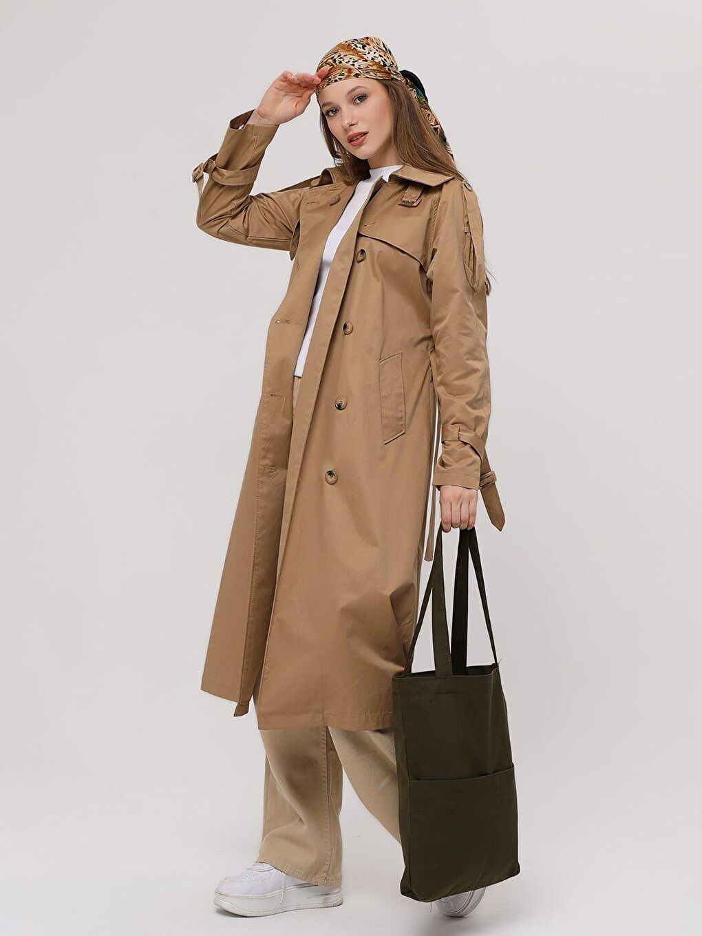 3 Cepli Koyu Yeşil Gabardin Çanta-2