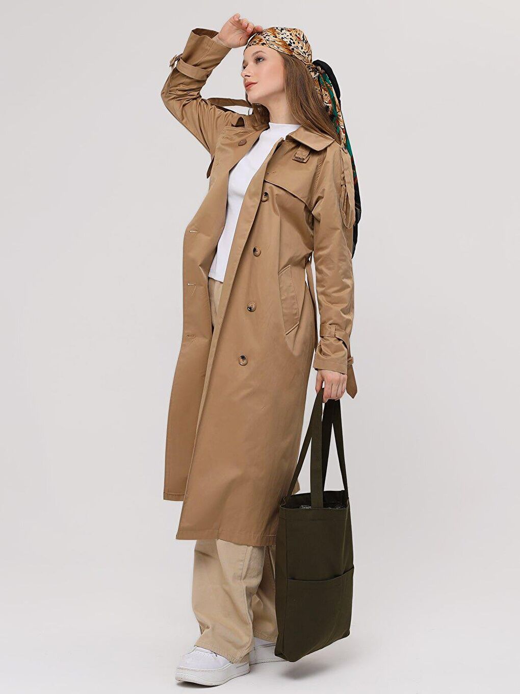 3 Cepli Koyu Yeşil Gabardin Çanta-3