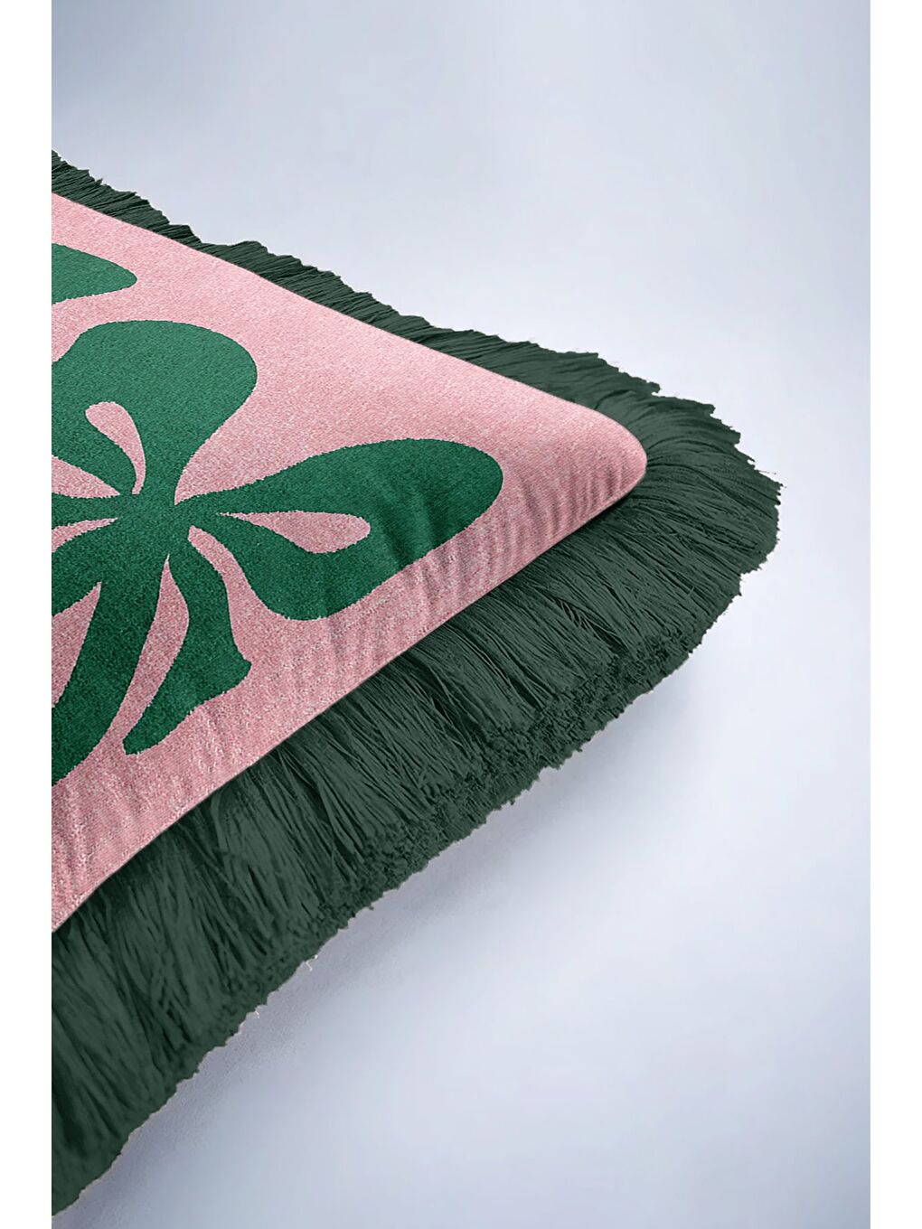 Karışık Retro Kiraz Motifli Saçaklı Yastık Kılıfı - Bohem Pembe Yeşil Püsküllü Kırlent Kılıfı-6