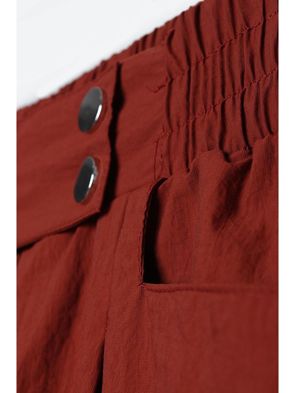 Kahverengi Kiremit-Beli Lastikli Paçası Büzgü Detaylı Pantolon-4