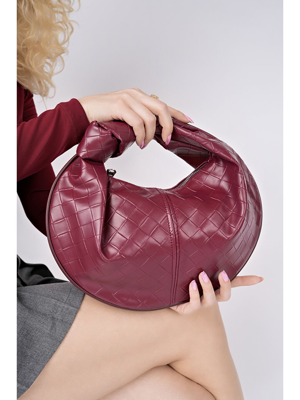 Bordo CAPSULE Kadın Düğümlü Oval El Çantası-1