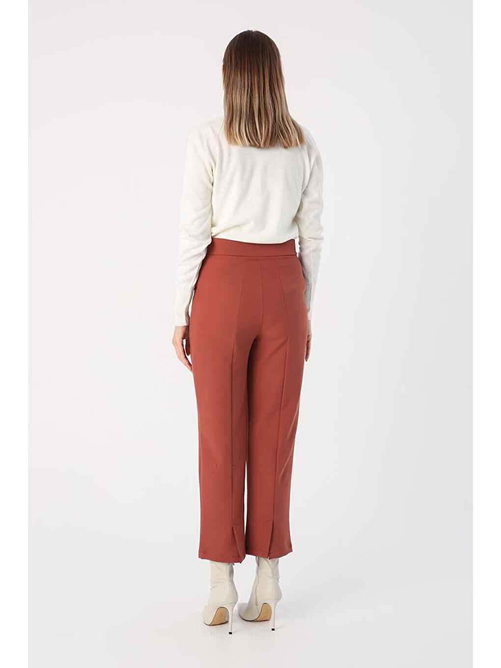 Kahverengi Kiremit-Paçası Yırtmaçlı Pantolon-2