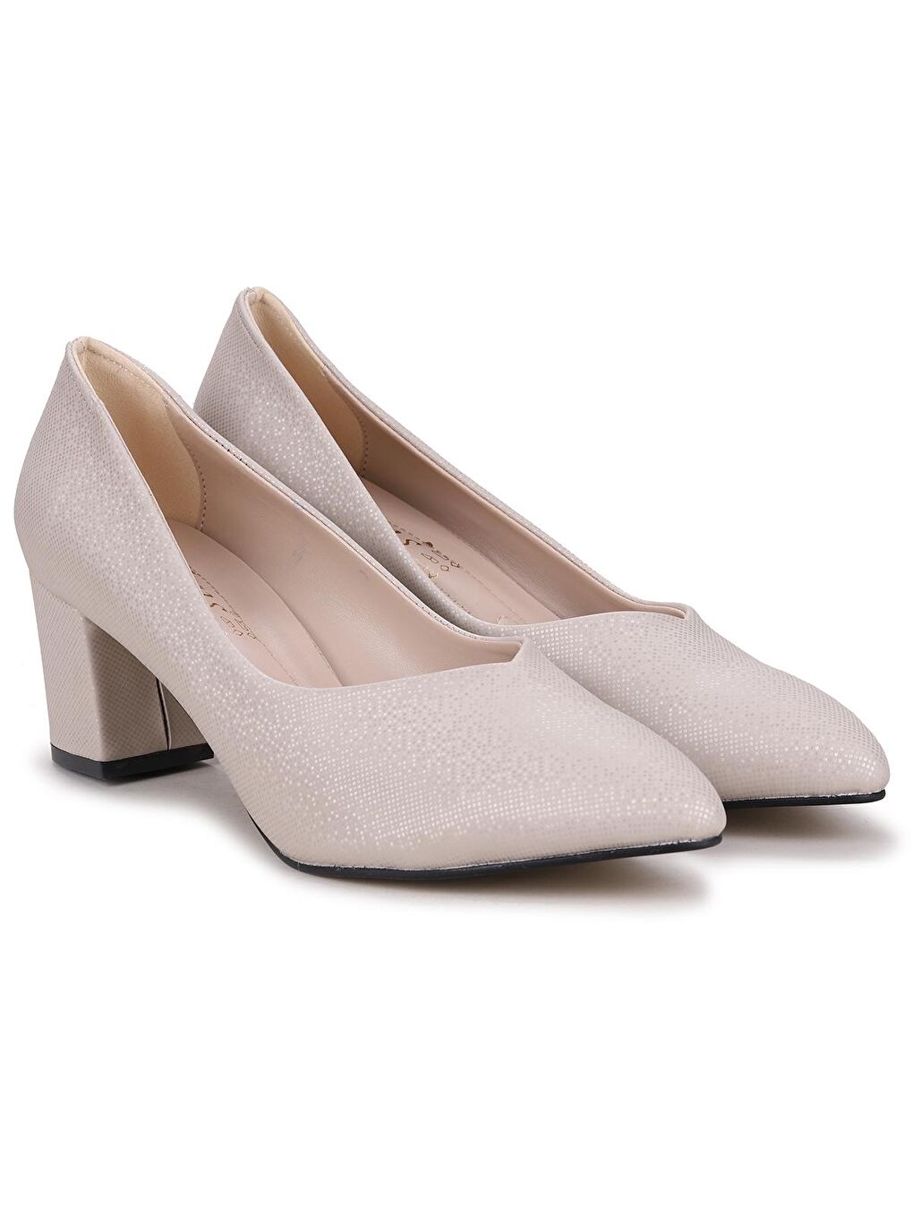 Bej Alens 301 Mozaik Büyük Numara 6 Cm Topuklu Kadın Ayakkabı