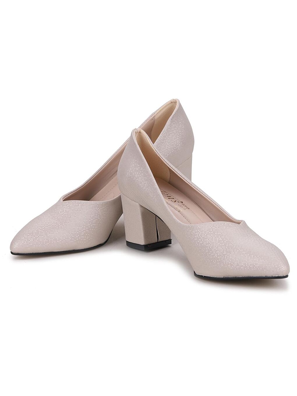 Bej Alens 301 Mozaik Büyük Numara 6 Cm Topuklu Kadın Ayakkabı-1