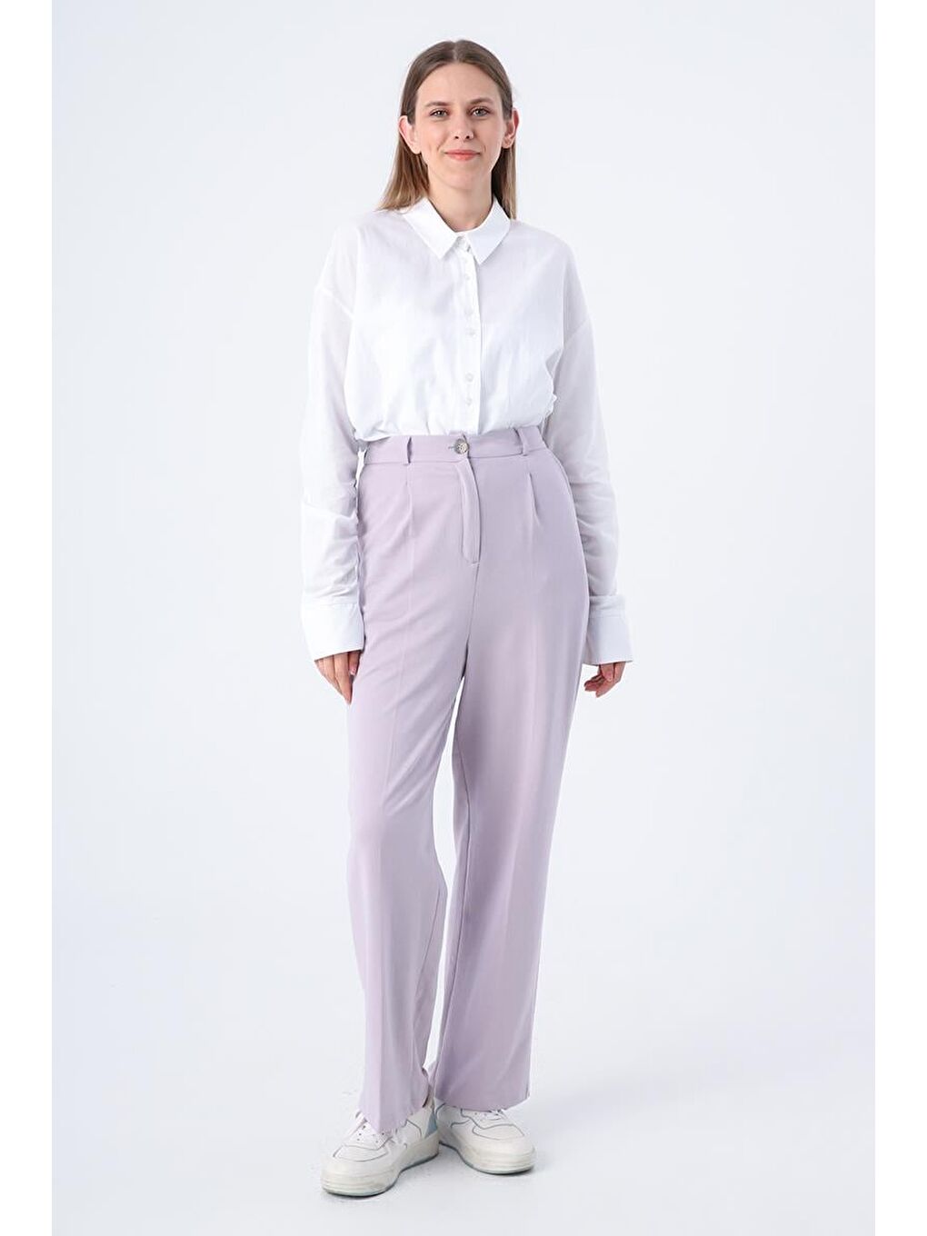 Lila-Pileli Pamuklu Örme Pantolon-1