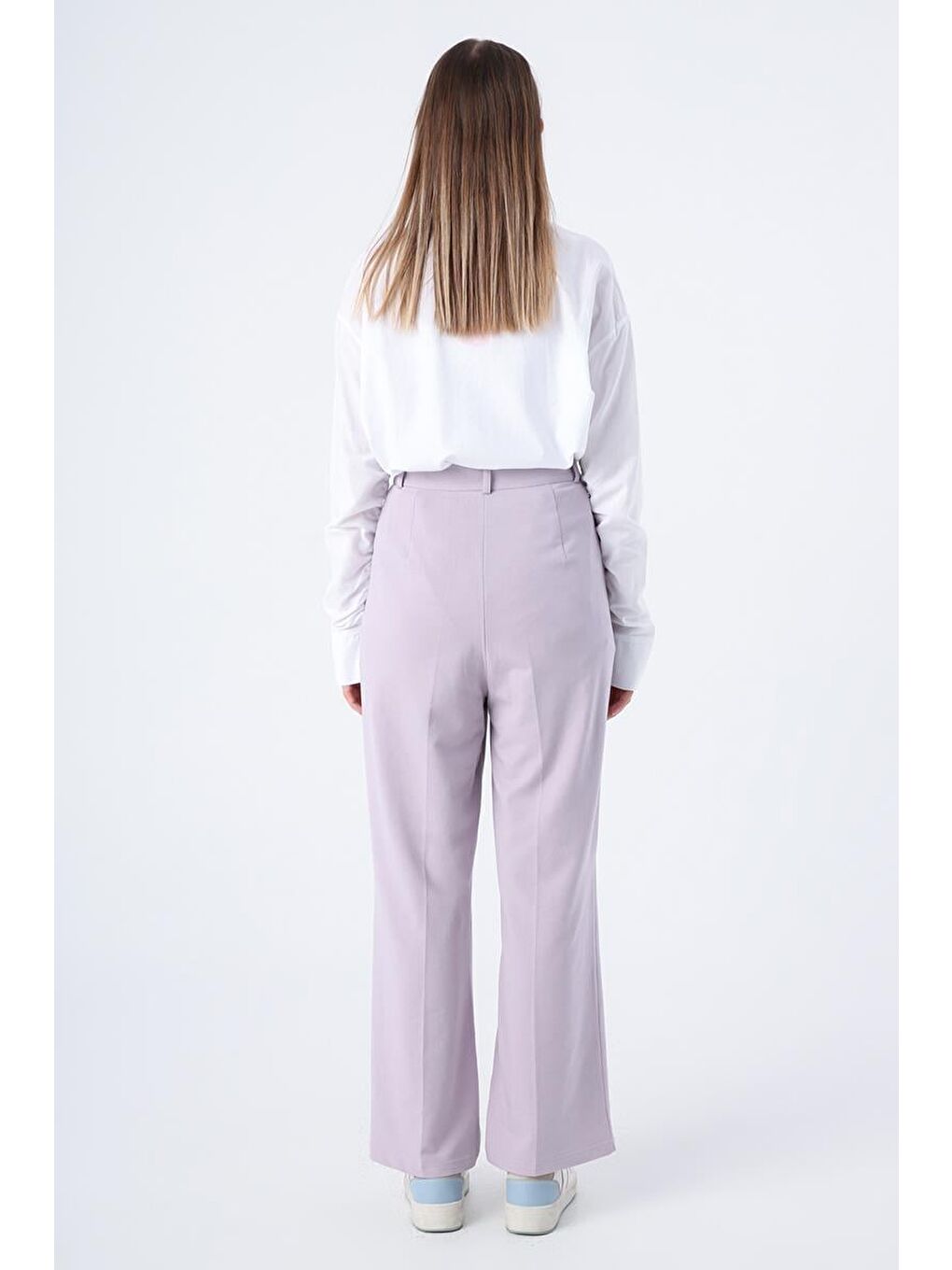 Lila-Pileli Pamuklu Örme Pantolon-3