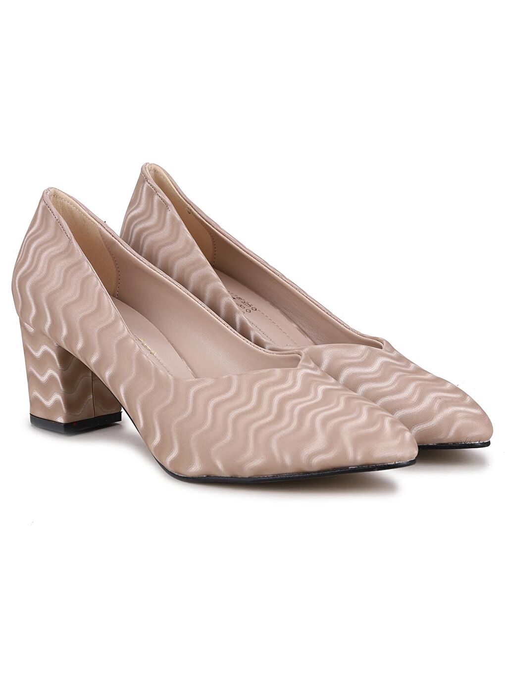 Bej Dalgalı Büyük Numara 6 Cm Topuklu Kadın Ayakkabı Alens 301