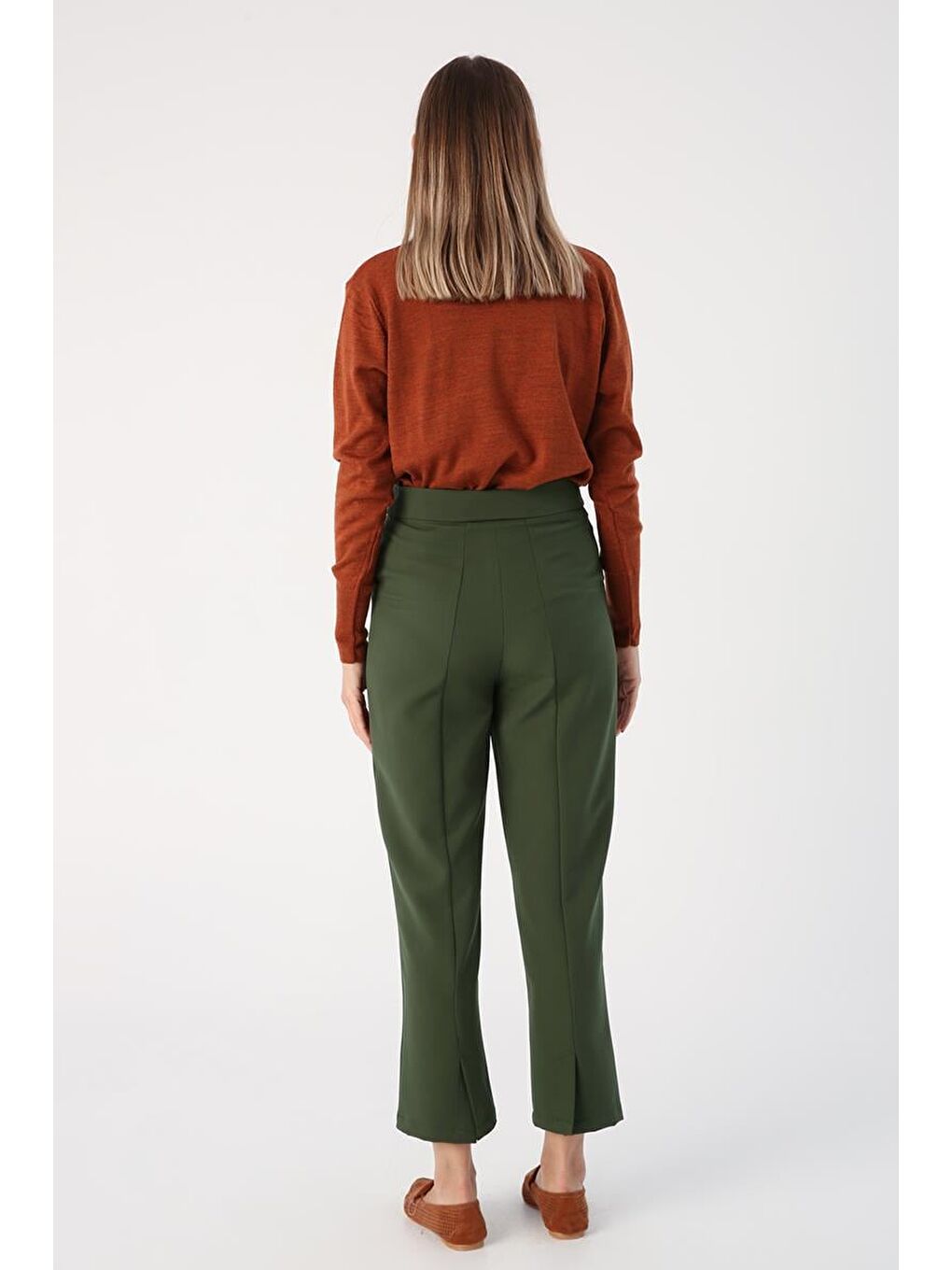 Koyu Yeşil-Paçası Yırtmaçlı Pantolon-3