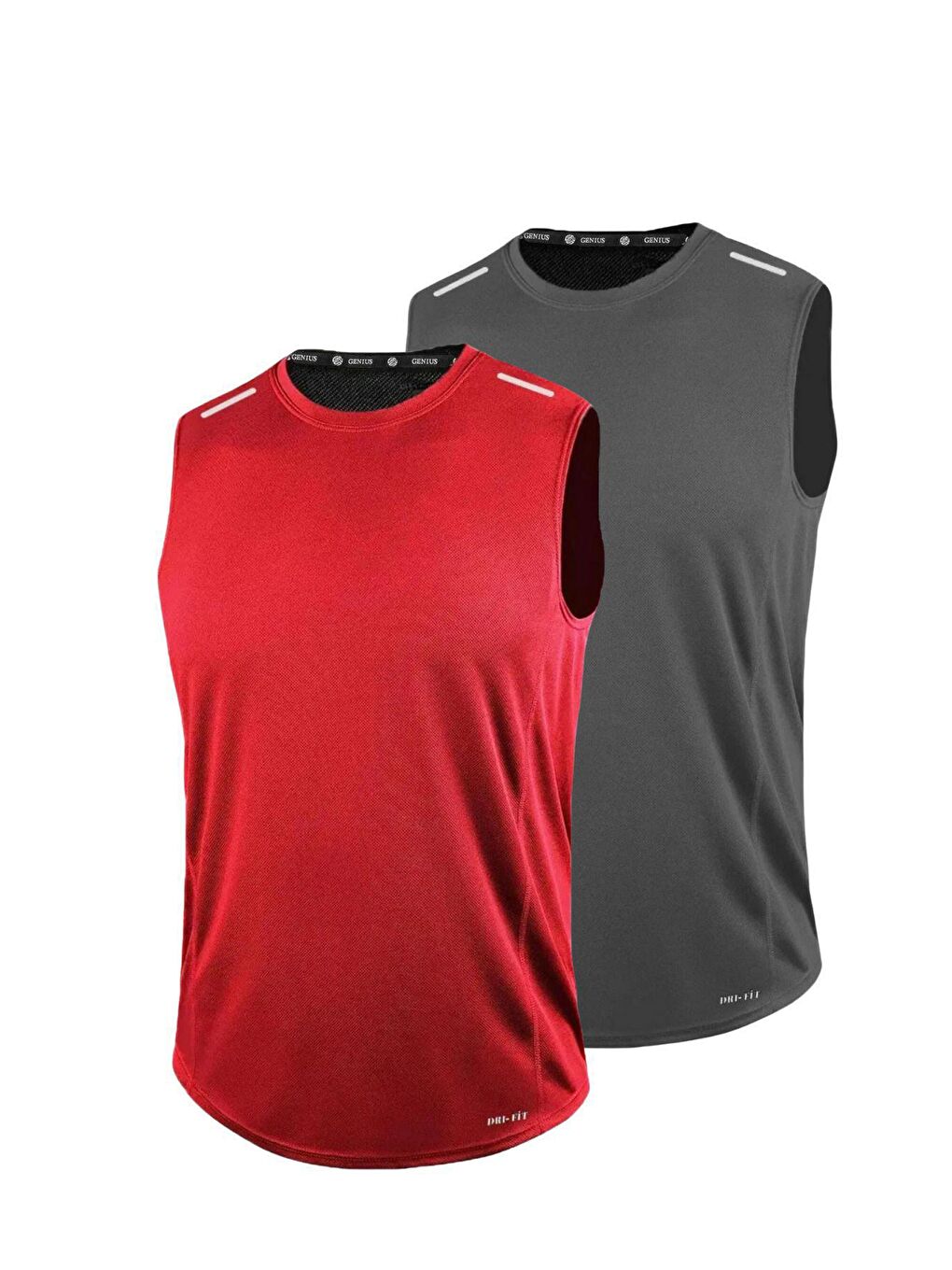 Gri 2'li Erkek Nem Emici Hızlı Kuruma Teknik Performans Sporcu Sıfır Kol Tişört DRIFIT-SIFIRKOL2