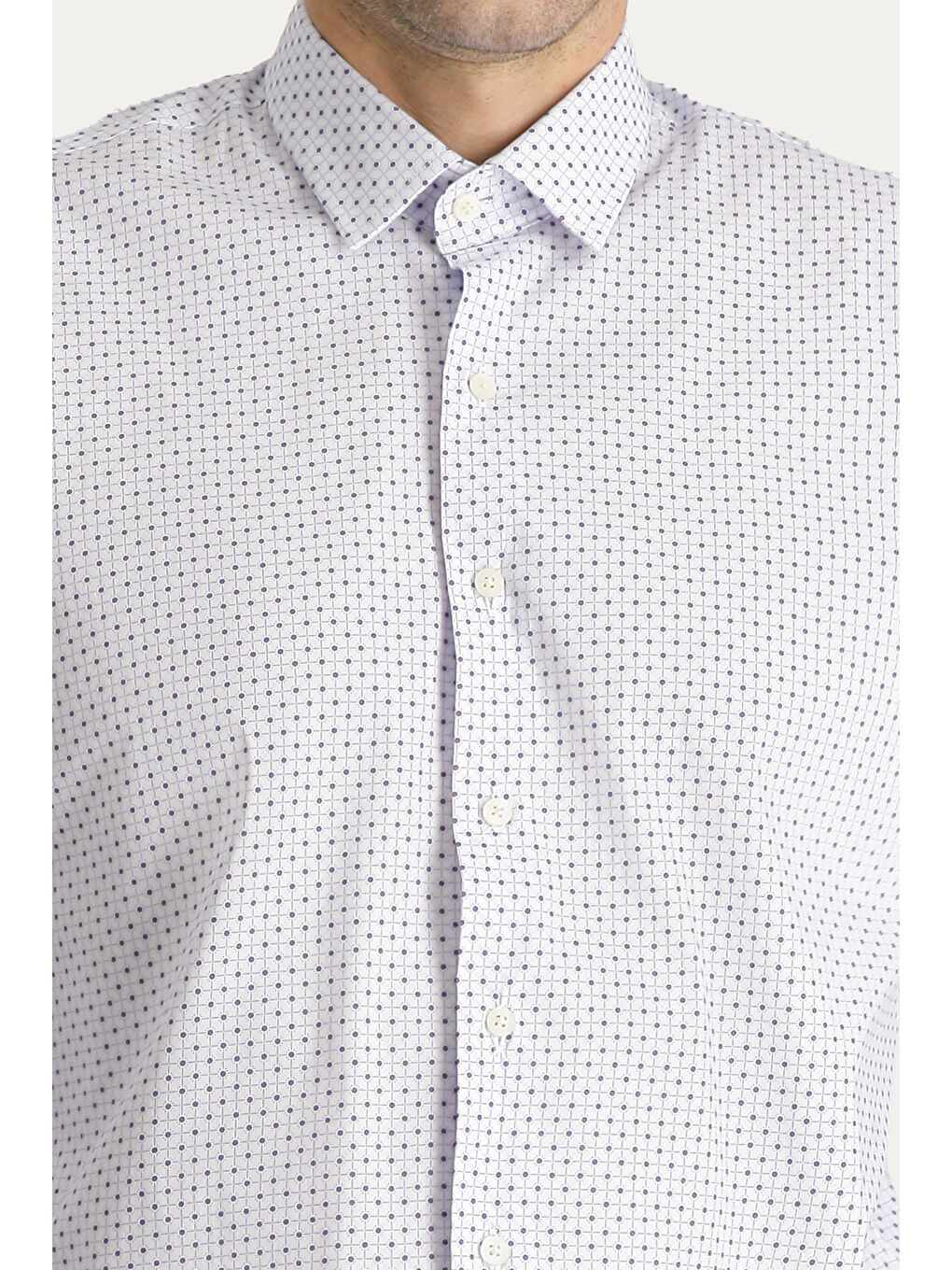 Mavi Uzun Kol Slim Fit Dar Kesim Baskılı Pamuklu Gömlek-4