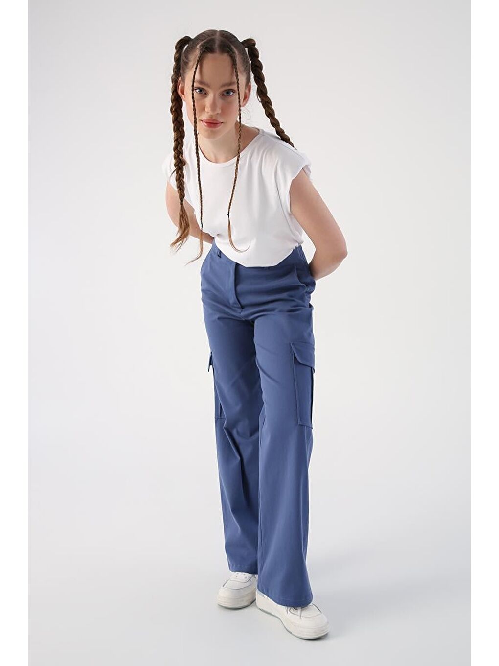 Mavi-Pamuklu Kargo Cepli Bol Paça Pantolon