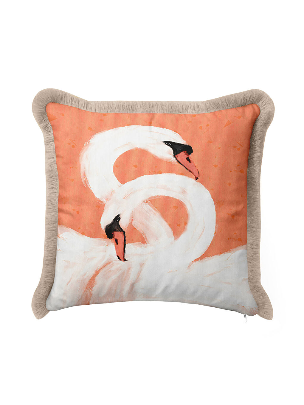 Karışık Zarif Kuğu Motifli Saçaklı Yastık Kılıfı - Pastel Romantik Bohem Şeftali Ton Püsküllü Kırlent Kılıfı-3