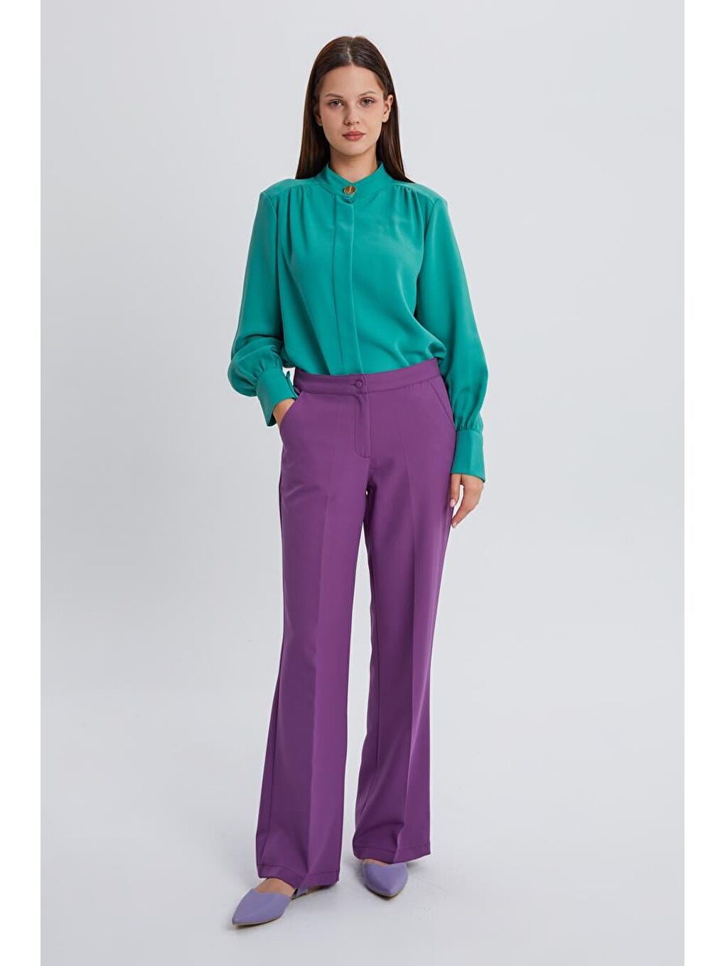 Koyu Mor-Cepli Bol Paça Pantolon-1