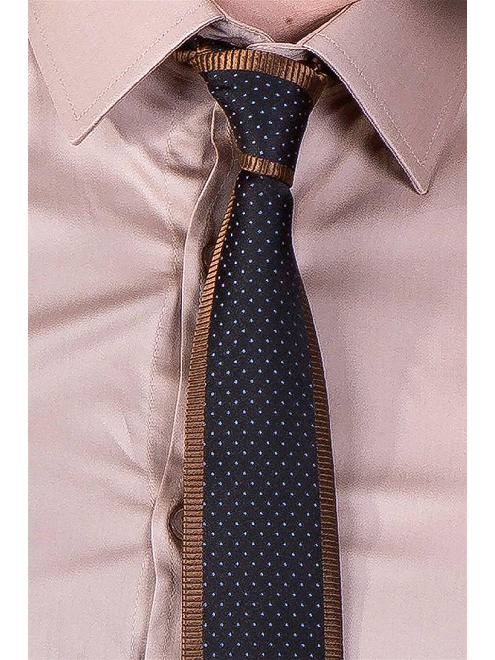 Kahverengi Modern Slim Fit Pamuk Saten Erkek Dore Gömlek-2