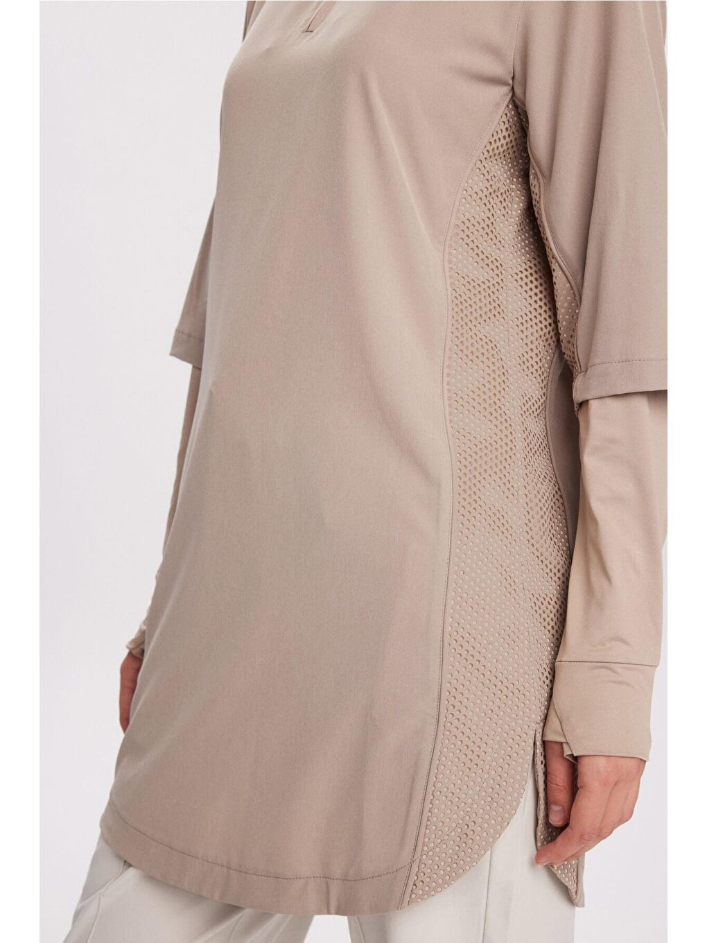 Bej Active H-Per Fit Lazer Kesim Detaylı Vizon Tesettür Antrenman Üstü Act-33-4