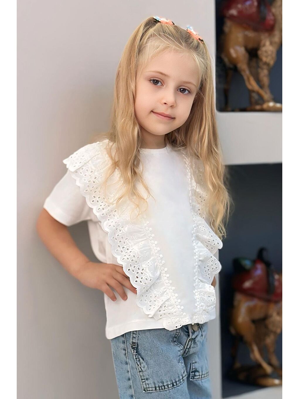 Kız Bebek Tişört Güpürlü Çiçekleri Nakışlı Beyaz (1.5-2 Yaş)-2