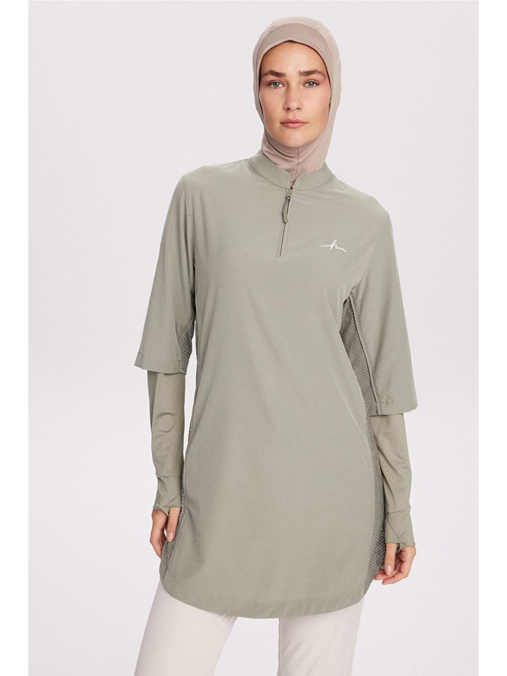 Yeşil Active H-Per Fit Lazer Kesim Detaylı Mint Tesettür Antrenman Üstü Act-33-1