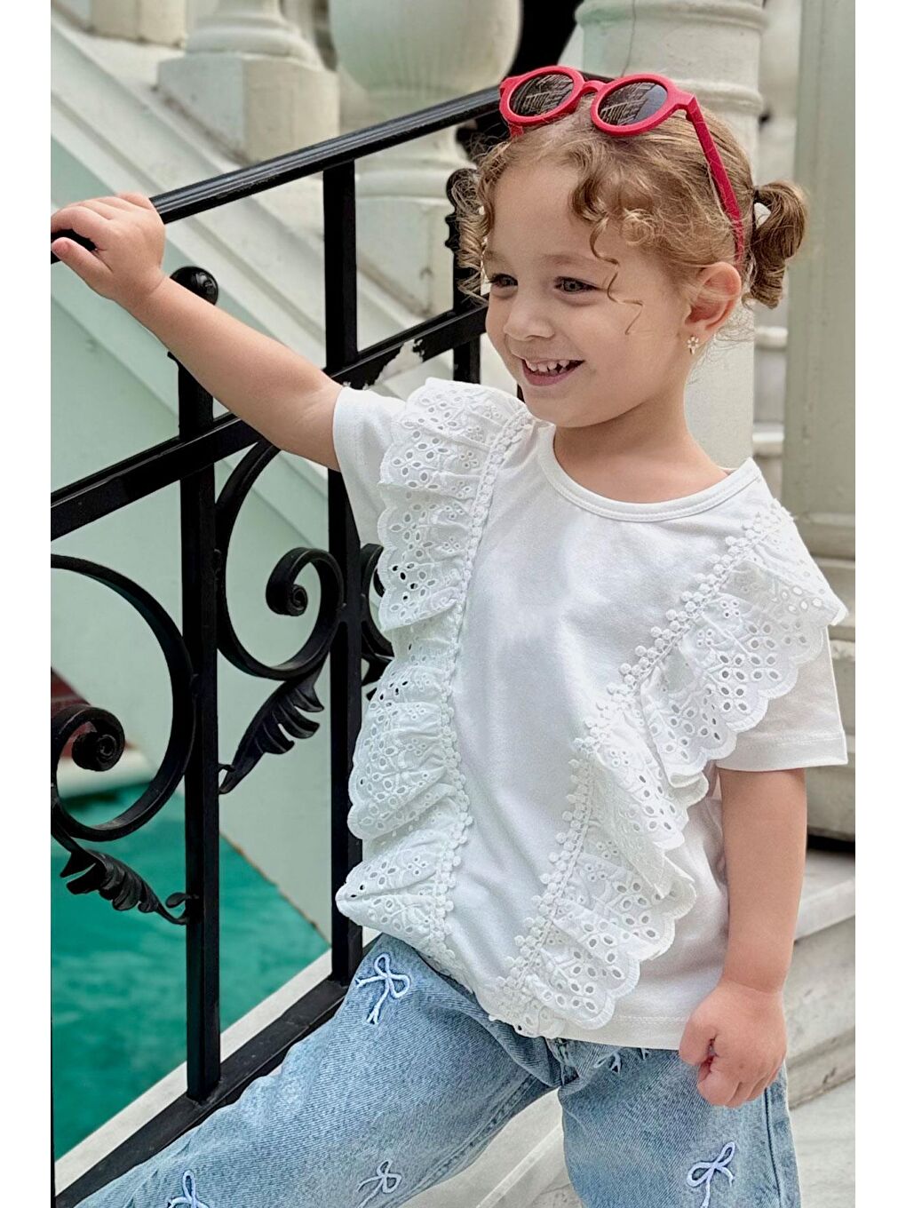 Kız Bebek Tişört Güpürlü Çiçekleri Nakışlı Beyaz (1.5-2 Yaş)-4