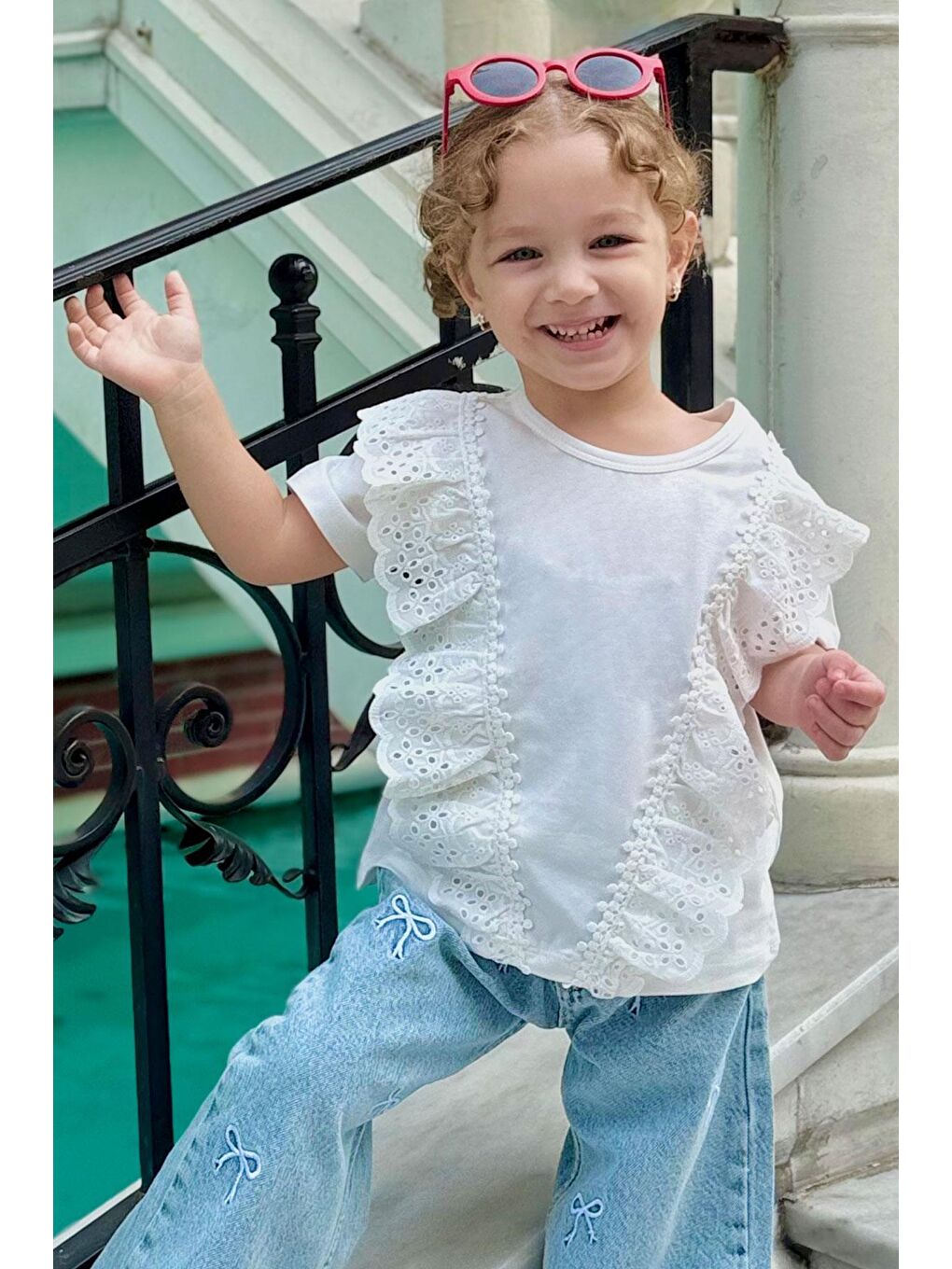 Kız Bebek Tişört Güpürlü Çiçekleri Nakışlı Beyaz (1.5-2 Yaş)-5