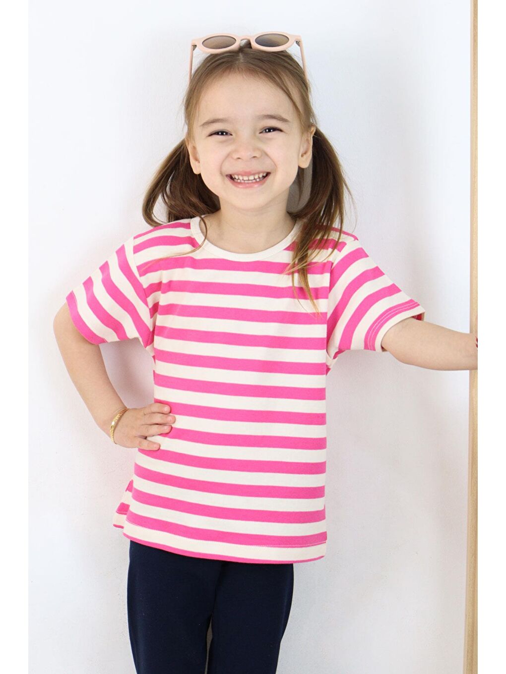 Kız Çocuk Tişört Patlı Çizgili Pembe (1-4 Yaş)