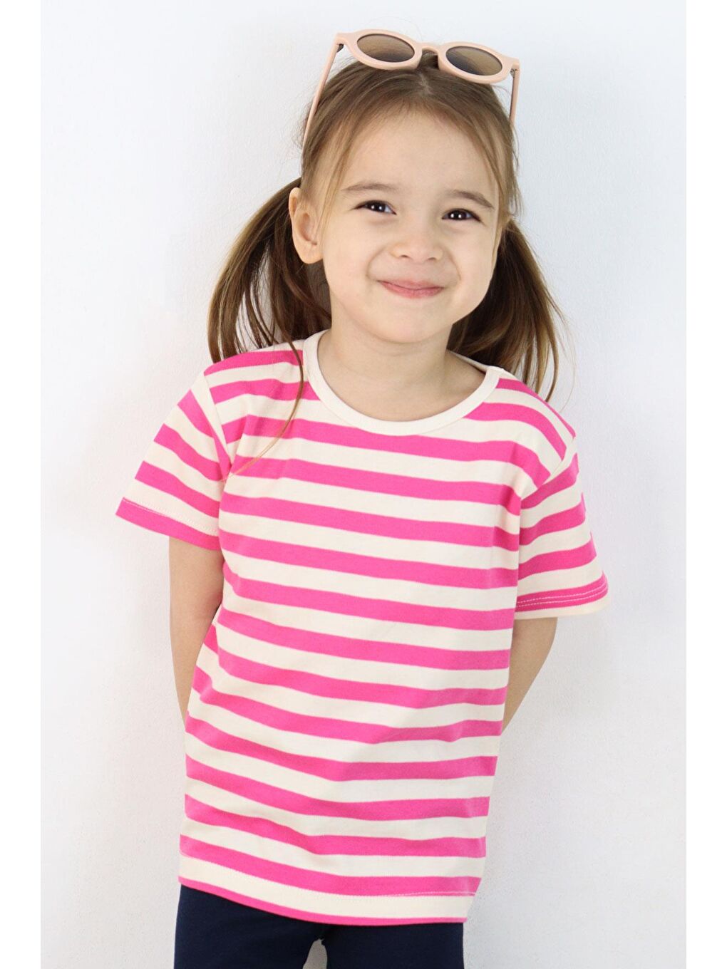 Kız Çocuk Tişört Patlı Çizgili Pembe (1-4 Yaş)-1