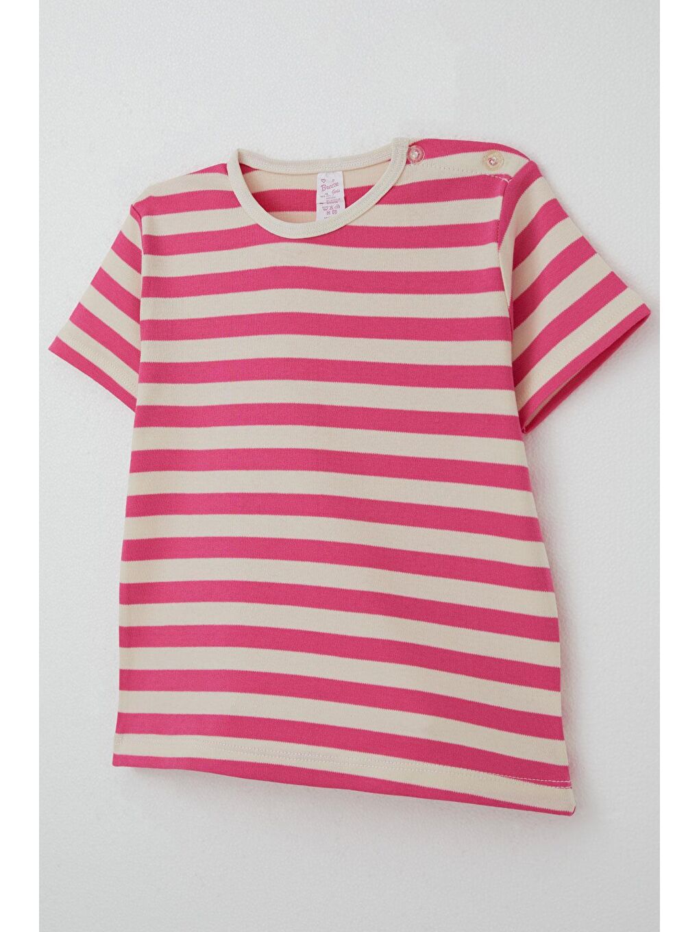 Kız Çocuk Tişört Patlı Çizgili Pembe (1-4 Yaş)-5