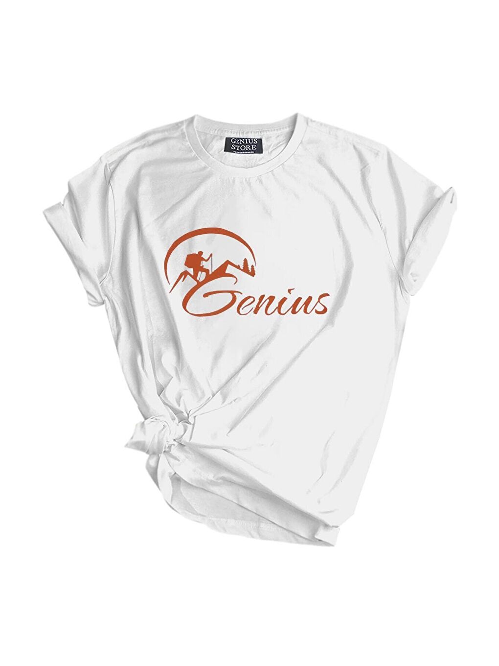 GENIUS STORE Beyaz-Turuncu Unisex Baskılı Tişört Outdoor Sport T-shirt GENIUS BEYAZ