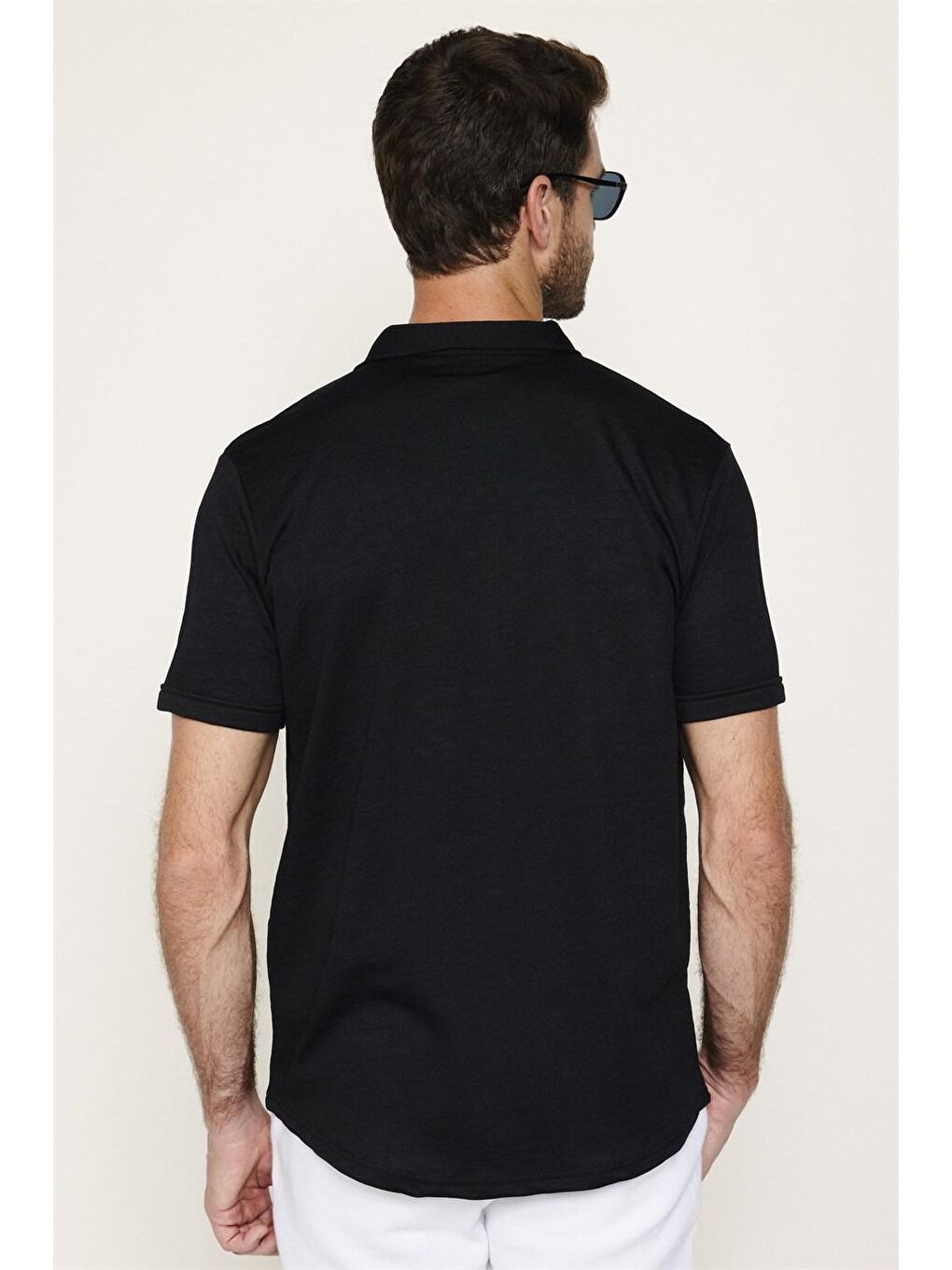 Erkek Slim Fit Kısa Kollu Desenli  Örme  Siyah Gömlek-4