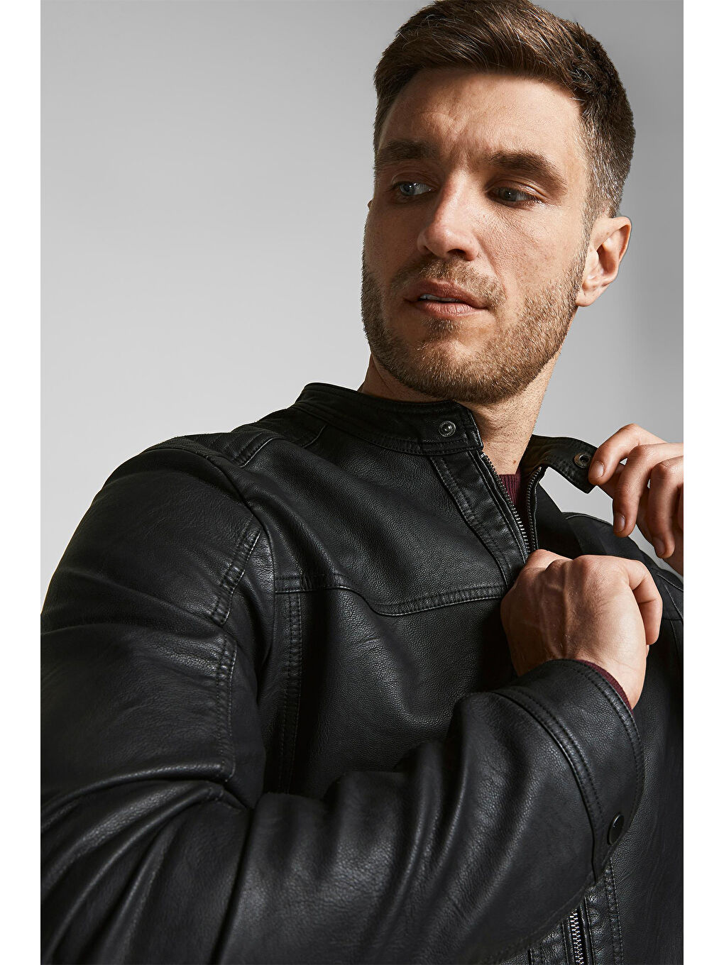 Siyah Jjewarner Regular Fit Fermuarlı Suni Erkek Deri Mont 12182461-1