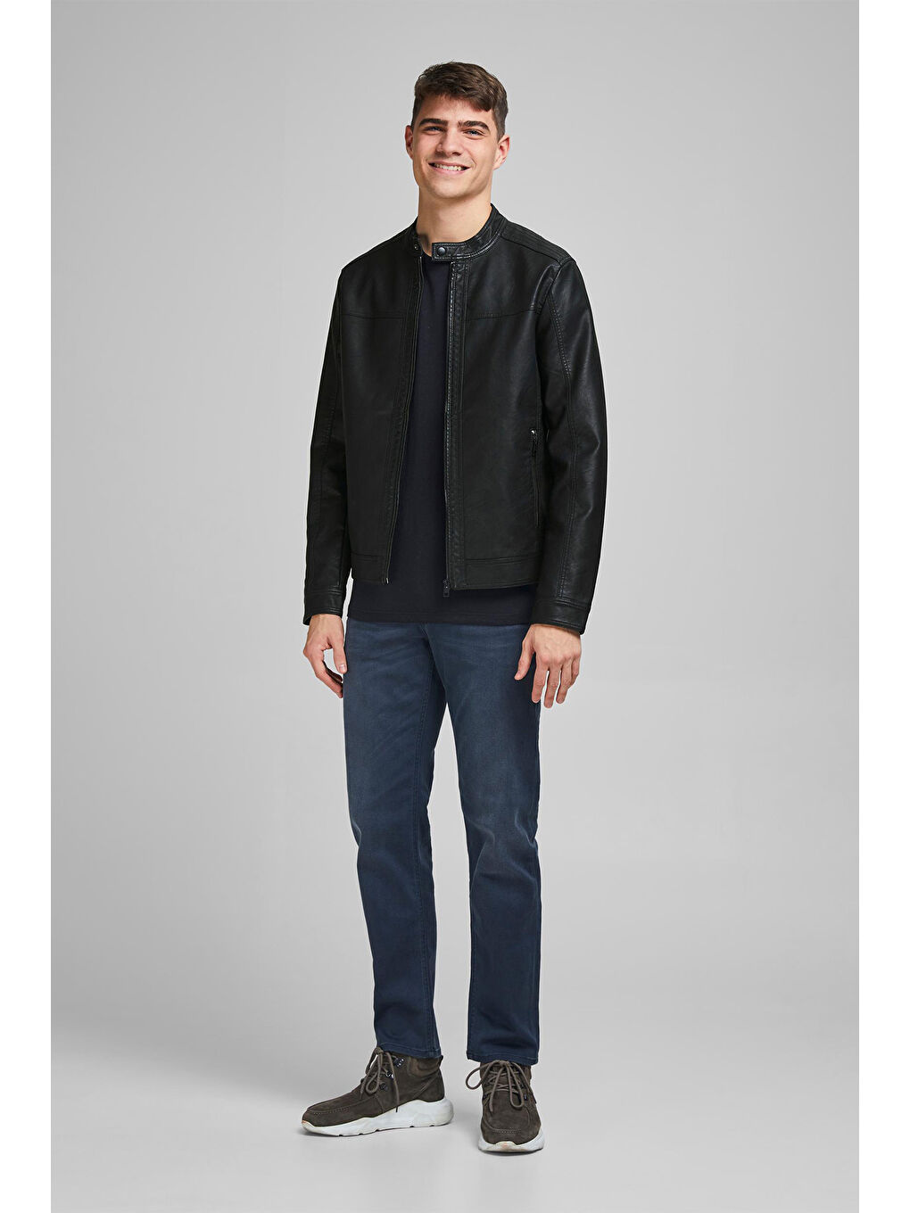 Siyah Jjewarner Regular Fit Fermuarlı Suni Erkek Deri Mont 12182461-2