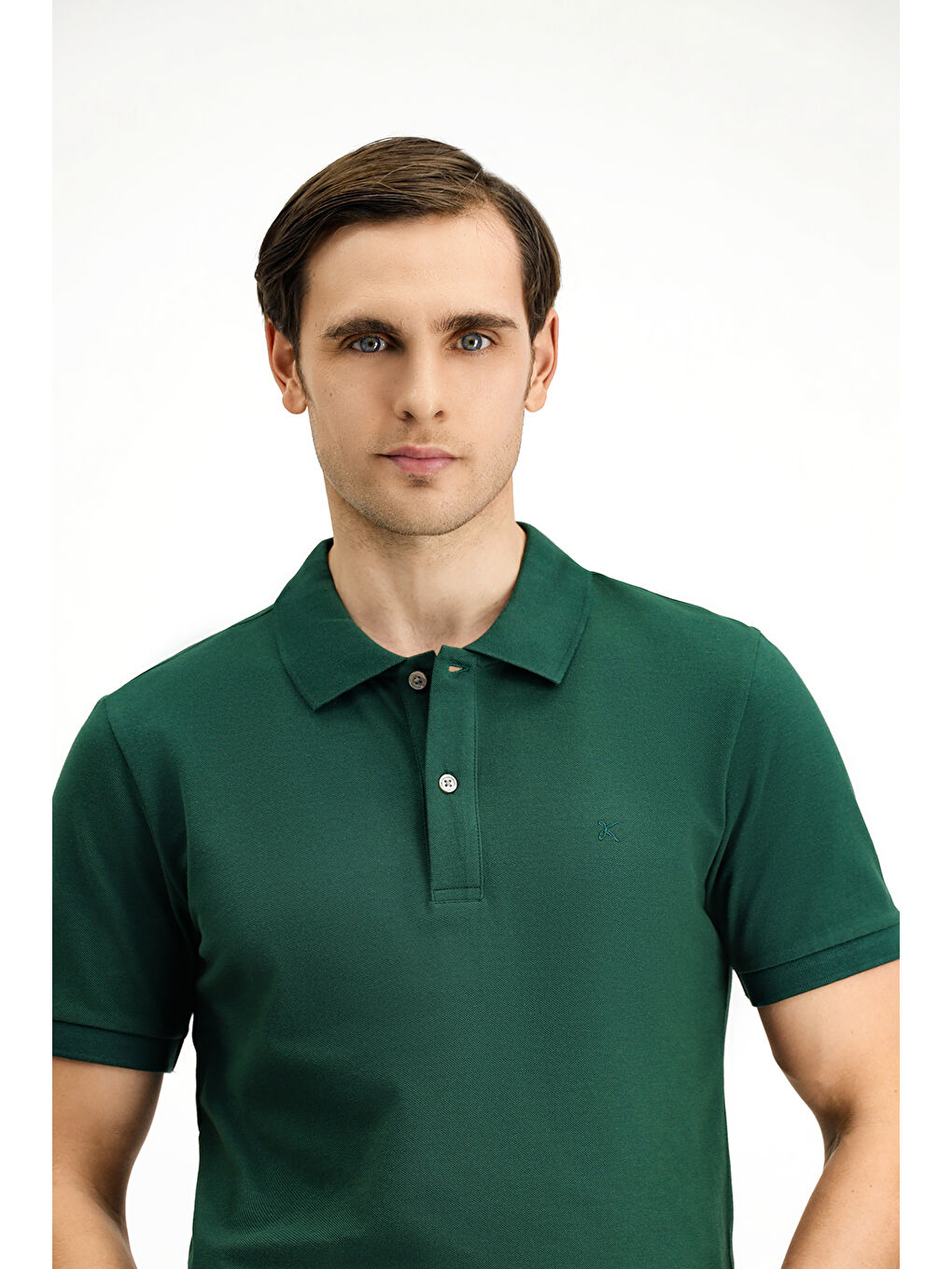 Yeşil Polo Yaka Slim Fit Dar Kesim Nakışlı Pamuk Tişört-2