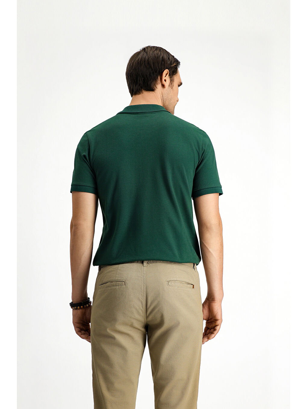 Yeşil Polo Yaka Slim Fit Dar Kesim Nakışlı Pamuk Tişört-4