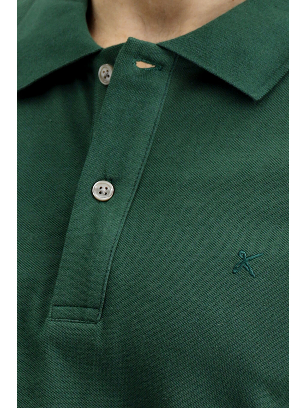 Yeşil Polo Yaka Slim Fit Dar Kesim Nakışlı Pamuk Tişört-5