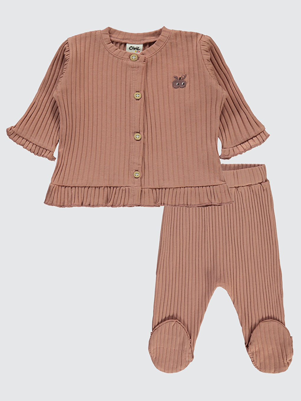 Pembe Baby Kız Bebek Pijama Takımı 3-6 Ay Koyu Somon