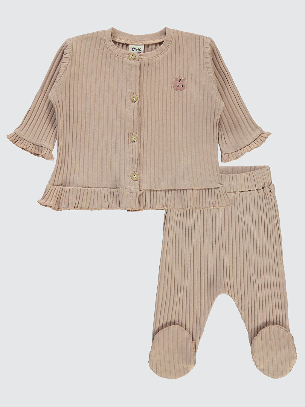 Pembe Baby Kız Bebek Pijama Takımı 3-6 Ay Koyu Pudra